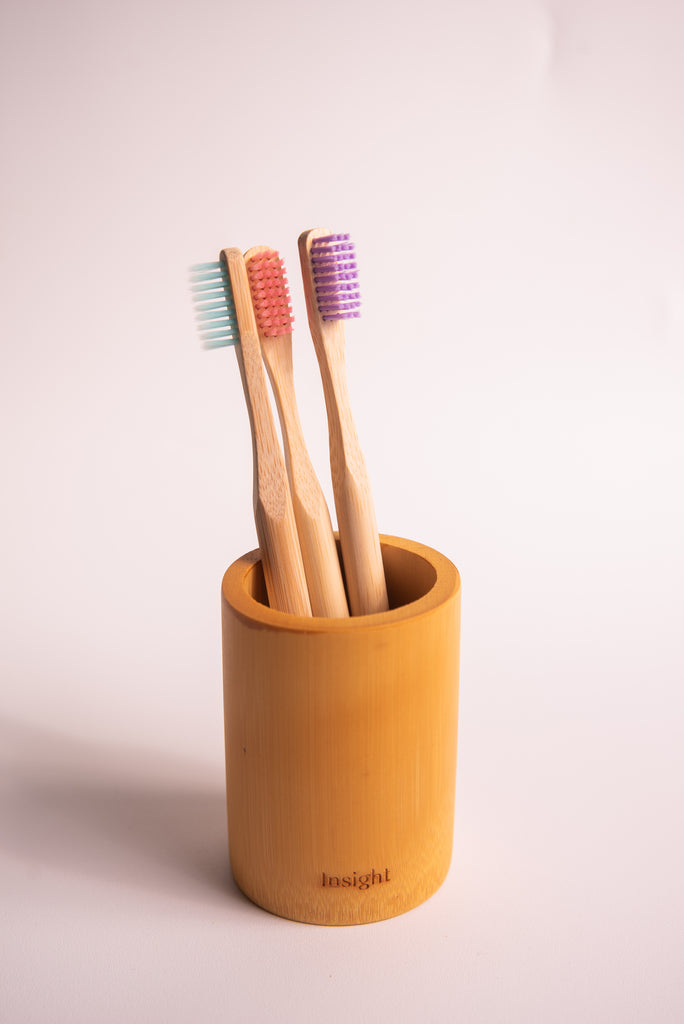 porta escova de dente de bambu